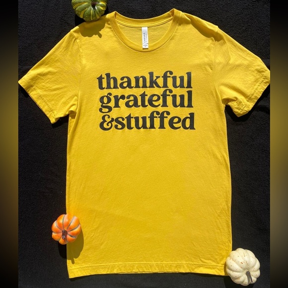 Bella Canvas “Thankful Grateful & Stuffed” // Yellow and Black // Size Medium - Picture 1 of 1